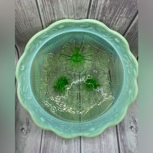 Vintage Northwood Jefferson Green Opalescent 3 Footed Bowl Circa 1905